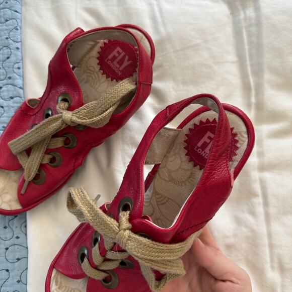 FLY LONDON Yiva Red Leather Wedge Size 37 casual open toe - Picture 3 of 6